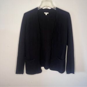 Talbots Petites Scalloped Edge Cardigan Sweater Pockets‎ Open Black Cotton SP